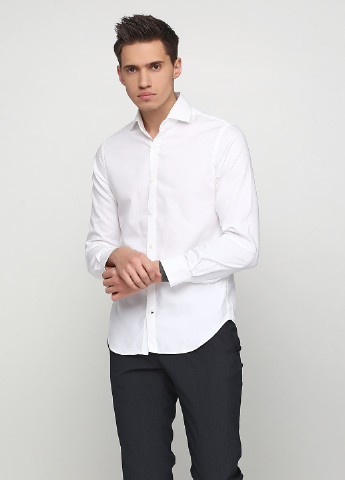 Белая кэжуал рубашка однотонная Pedro Del Hierro с длинным рукавом