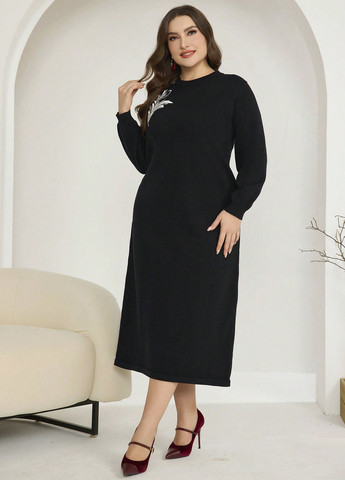 Черное кэжуал платье платье-свитер SHEIN однотонное