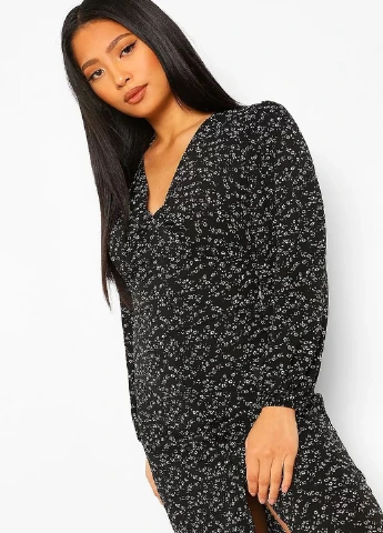 Черное кэжуал платье Boohoo с цветочным принтом