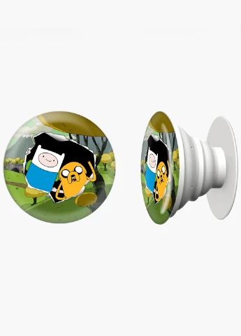 Попсокет (Popsockets) держатель для смартфона Финн и Джейк пес (Finn & Jake the dog) (8754-1581) Черный MobiPrint (216748337)