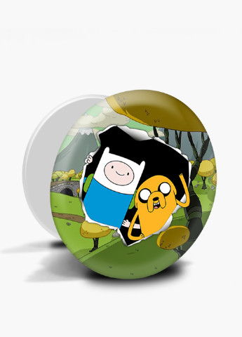 Попсокет (Popsockets) держатель для смартфона Финн и Джейк пес (Finn & Jake the dog) (8754-1581) Черный MobiPrint (216748337)