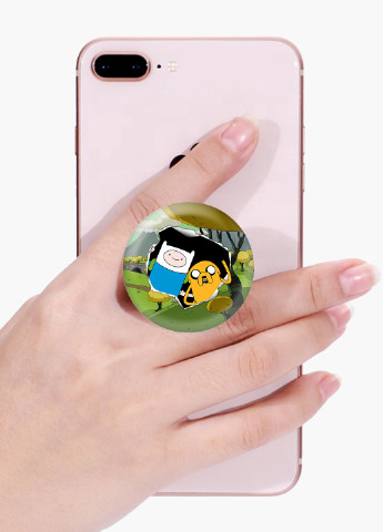 Попсокет (Popsockets) держатель для смартфона Финн и Джейк пес (Finn & Jake the dog) (8754-1581) Черный MobiPrint (216748337)