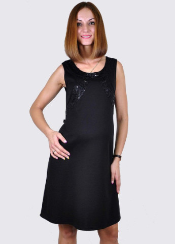 Черное кэжуал платье для беременных, будущих мам черное с блестками To Be однотонное