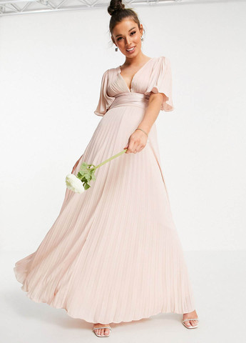 Розовое кэжуал платье плиссированное, с открытой спиной Asos однотонное