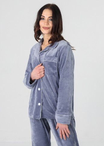 Сіра всесезон велюрова сіра піжама (сорочка + штани) рубашка + брюки SONTSVIT