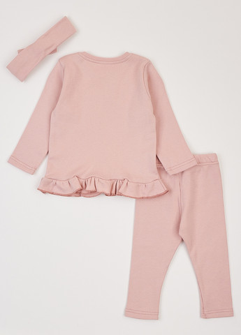 Рожевий демісезонний комплект (лонгслів, легінси, пов'язка) Фламинго