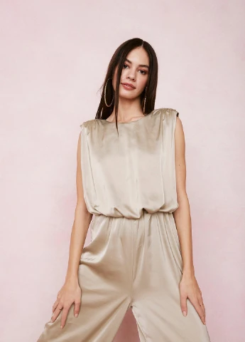 Комбинезон Nasty Gal комбинезон-брюки однотонный светло-бежевый вечерний полиэстер