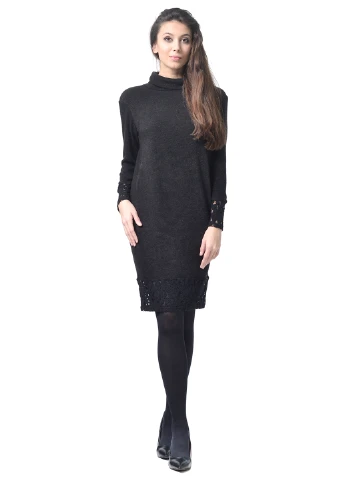 Черное кэжуал платье с длинным рукавом Lemon однотонное