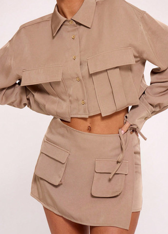 Темно-бежевая кэжуал однотонная юбка SHEIN карго, на запах