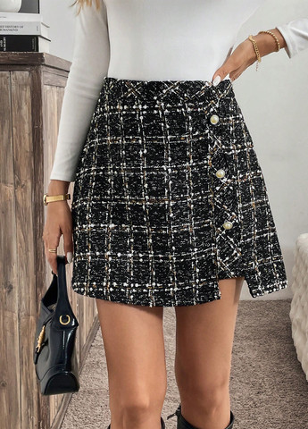 Черная кэжуал в клетку юбка SHEIN