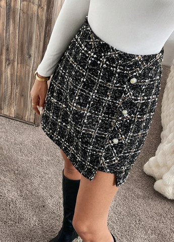 Черная кэжуал в клетку юбка SHEIN