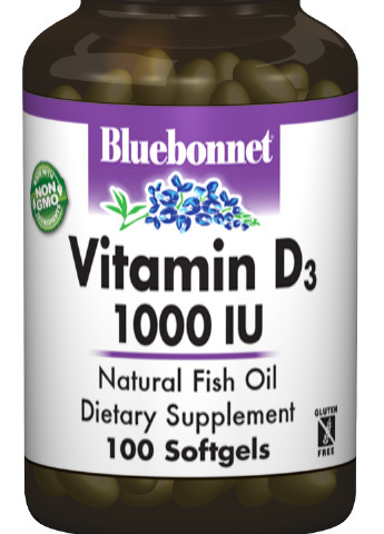 Вітамін D3 1000IU,, 100 желатинових капсул Bluebonnet Nutrition (228292099)