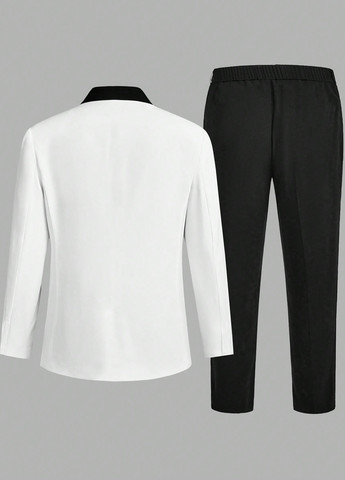 Черно-белый демисезонный костюм (пиджак, брюки) брючный SHEIN