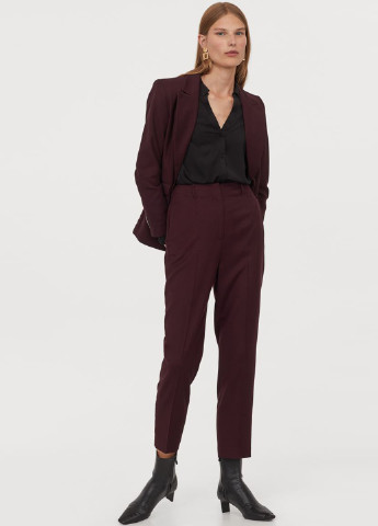 Темно-бордовые классические демисезонные укороченные, зауженные брюки H&M