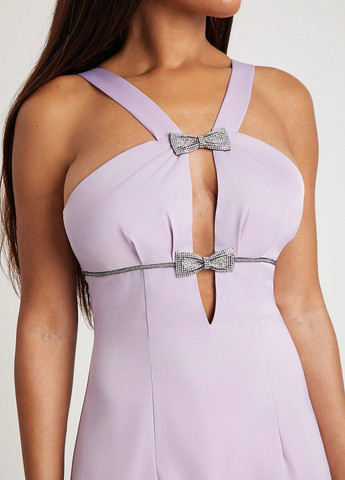 Сиреневое кэжуал платье с открытыми плечами SHEIN однотонное