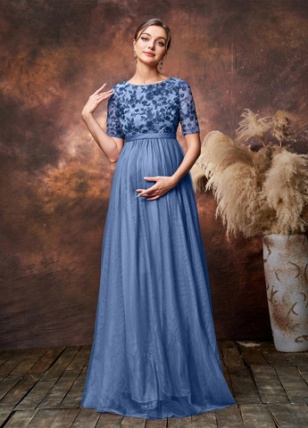 Темно-блакитна святковий, вечірня сукня для вагітних кльош SHEIN однотонна