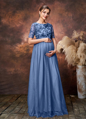 Темно-блакитна святковий, вечірня сукня для вагітних кльош SHEIN однотонна