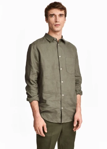 Оливковковая (хаки) рубашка однотонная H&M