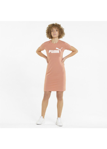 Платье Essentials Women's Slim Tee Dress Puma однотонная розовая спортивная хлопок, полиэстер, эластан