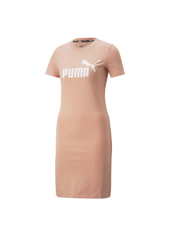 Платье Essentials Women's Slim Tee Dress Puma однотонная розовая спортивная хлопок, полиэстер, эластан