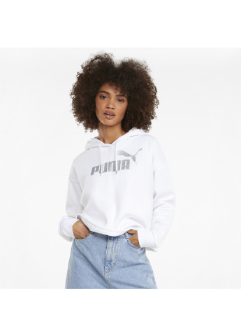 Белое спортивное толстовка essentials+ cropped metallic women's hoodie Puma однотонное