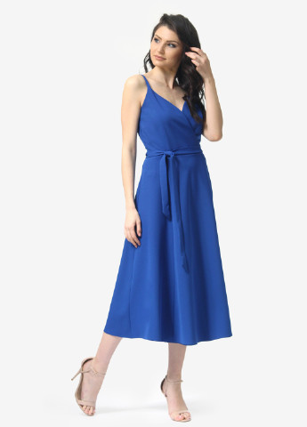 Синее коктейльное платье на запах, клеш Anette однотонное