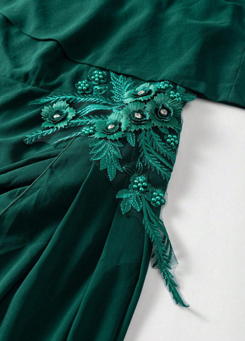 Темно-зелена вечірня, святковий сукня зі шлейфом, а-силует, на одне плече SHEIN однотонна