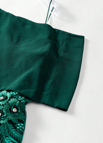 Темно-зелена вечірня, святковий сукня зі шлейфом, а-силует, на одне плече SHEIN однотонна