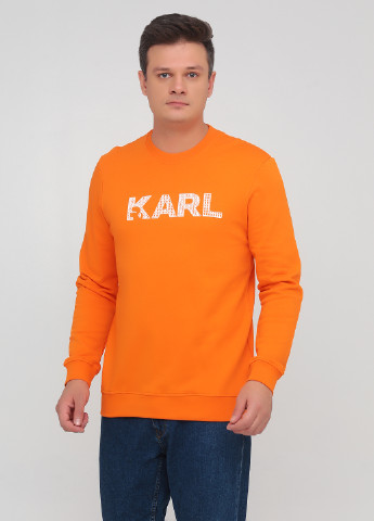 Свитшот Karl Lagerfeld - Прямой крой логотип оранжевый кэжуал футер, хлопок - (253392750)
