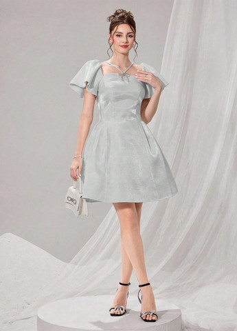 Світло-сіра вечірня сукня бебі долл SHEIN однотонна