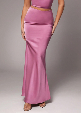 Розово-коричневая коктейльный, кэжуал однотонная юбка SHEIN годе