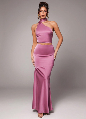 Розово-коричневая коктейльный, кэжуал однотонная юбка SHEIN годе