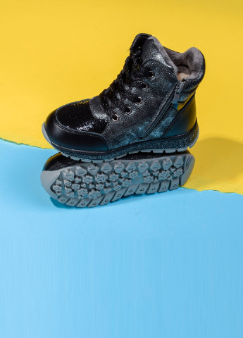 Черевики дитячі зимові на хутрі No Brand Ботинки однотонні чорні кежуали