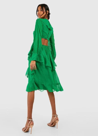 Зеленое вечернее, кэжуал платье Boohoo однотонное