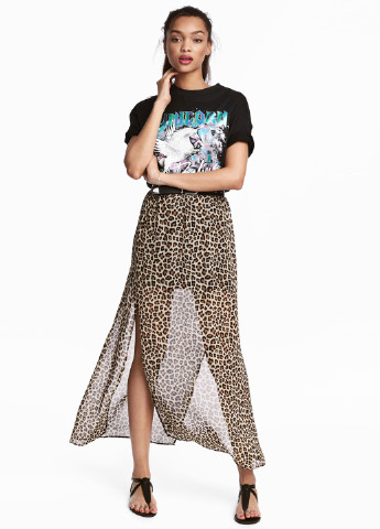 Коричневая кэжуал леопардовая юбка H&M