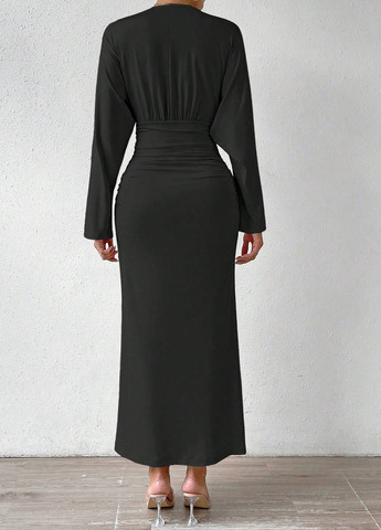 Чорна вечірня сукня годе SHEIN однотонна
