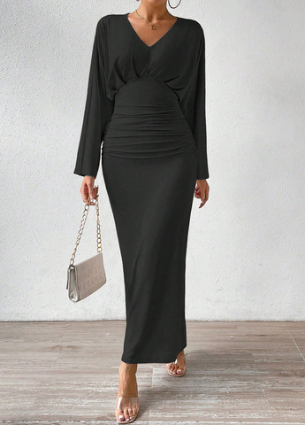 Чорна вечірня сукня годе SHEIN однотонна