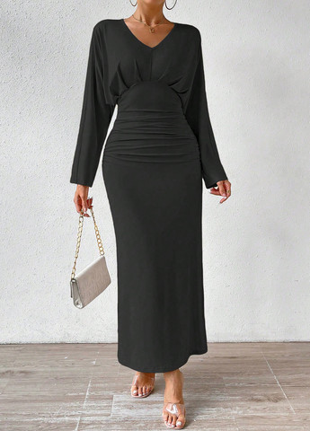 Чорна вечірня сукня годе SHEIN однотонна