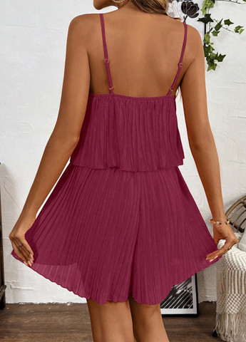 Комбинезон SHEIN комбинезон-шорты однотонный бордовый кэжуал полиэстер