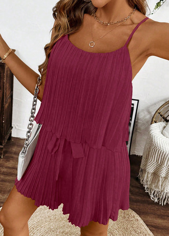 Комбинезон SHEIN комбинезон-шорты однотонный бордовый кэжуал полиэстер