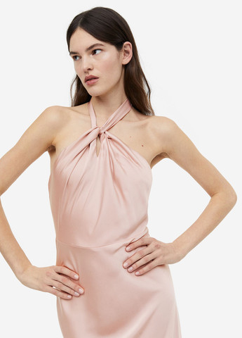 Розовое коктейльное платье с открытой спиной H&M однотонное