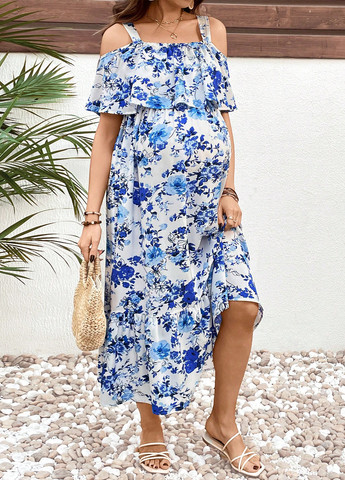 Білий кежуал сукня для вагітних/годуючих з відкритими плечима SHEIN з квітковим принтом