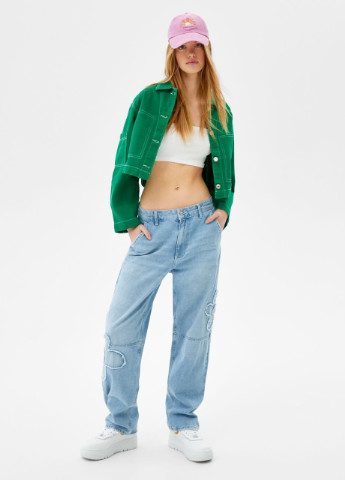Зеленая летняя женская рубашка джинсовая Bershka