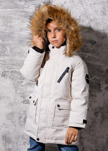 Белая зимняя пуховая зимняя куртка для мальчика DobraMAMA