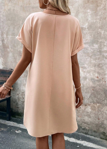 Персиковое кэжуал платье платье-футболка SHEIN однотонное