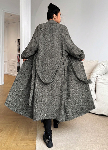 Черно-белое зимнее Пальто двубортное SHEIN