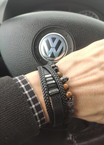 Браслет для чоловіка з черепом та натуральним камінням лави No Brand (253455806)