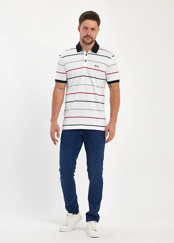 Белая футболка-поло для мужчин Trend Collection в полоску