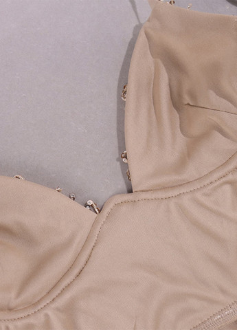 Бежева коктейльна, святковий сукня з відкритою спиною SHEIN однотонна