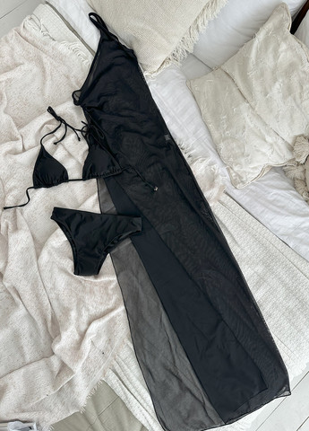 Чорний літній пляжний комплект жіночий (купальник, накидка) бікіні, роздільний NOVA VEGA